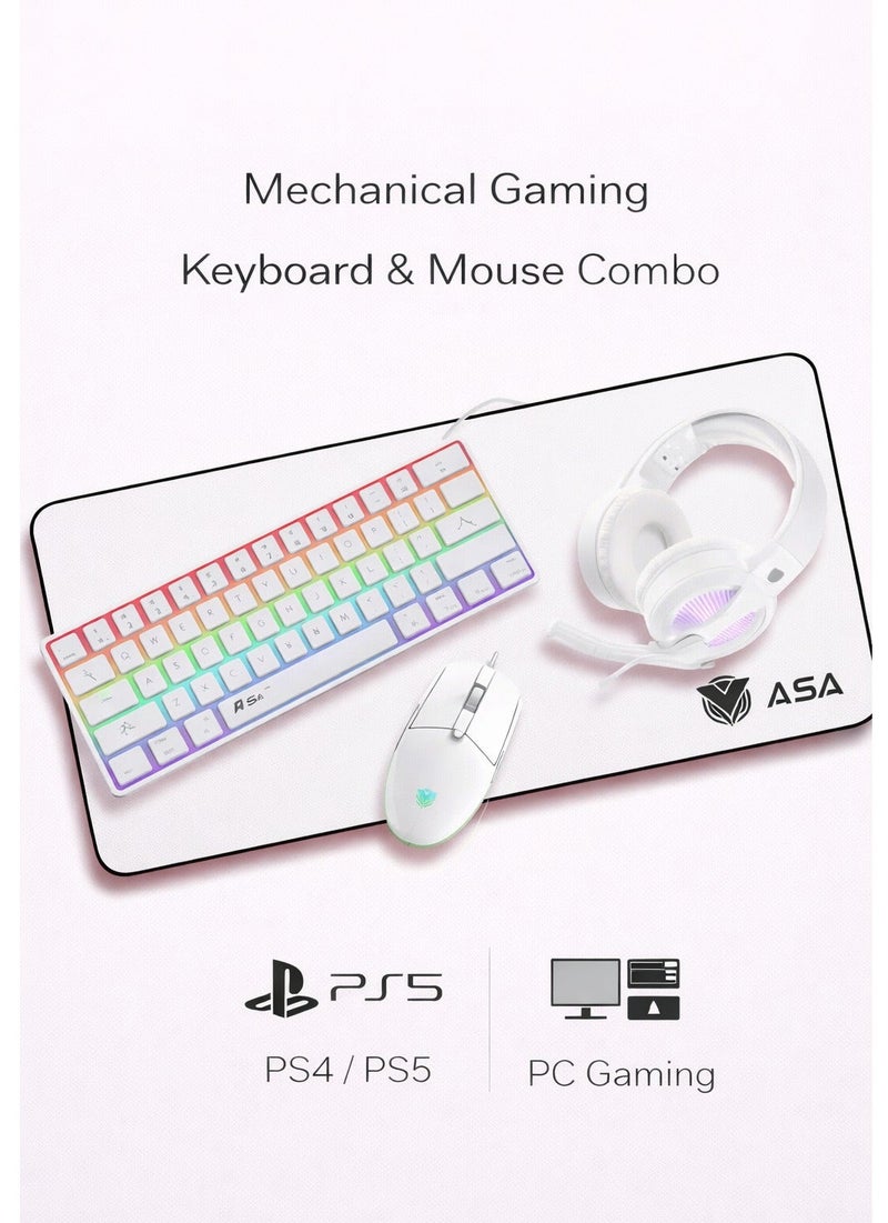 أيه أس أيه طقم ASA الاحترافي 4-في-1 للألعاب – لوحة مفاتيح ميكانيكية 60٪ بإضاءة RGB ومفاتيح زرقاء، ماوس ألعاب 6D، سماعة رأس احترافية ولوحة ماوس - Image 1